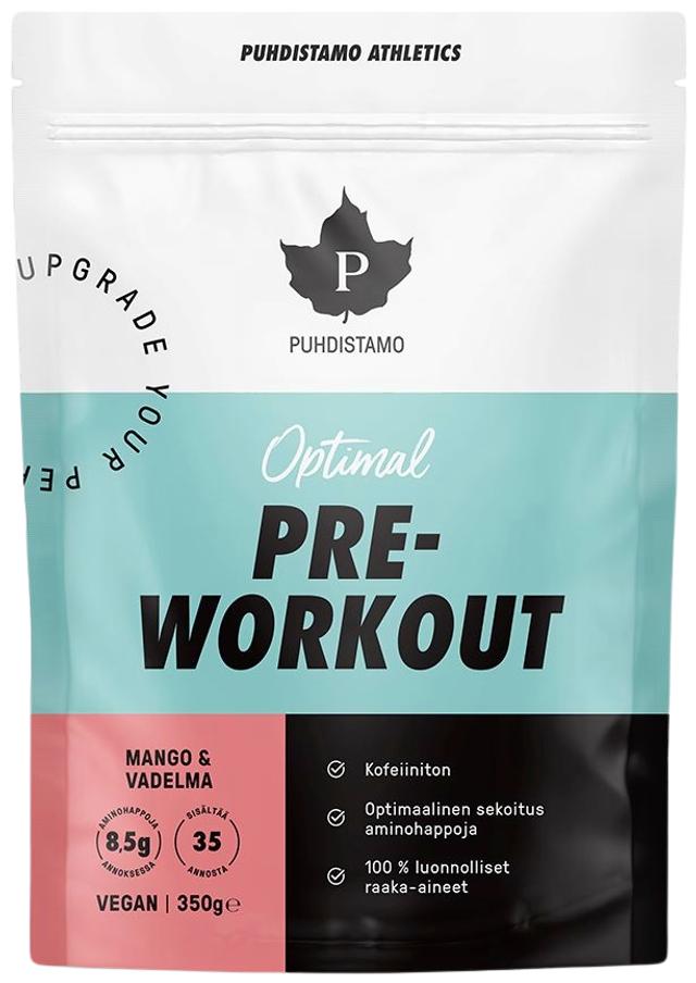Puhdistamo Athletics Optimal Pre-Workout Kofeiiniton, Mango-vadelma 350 g