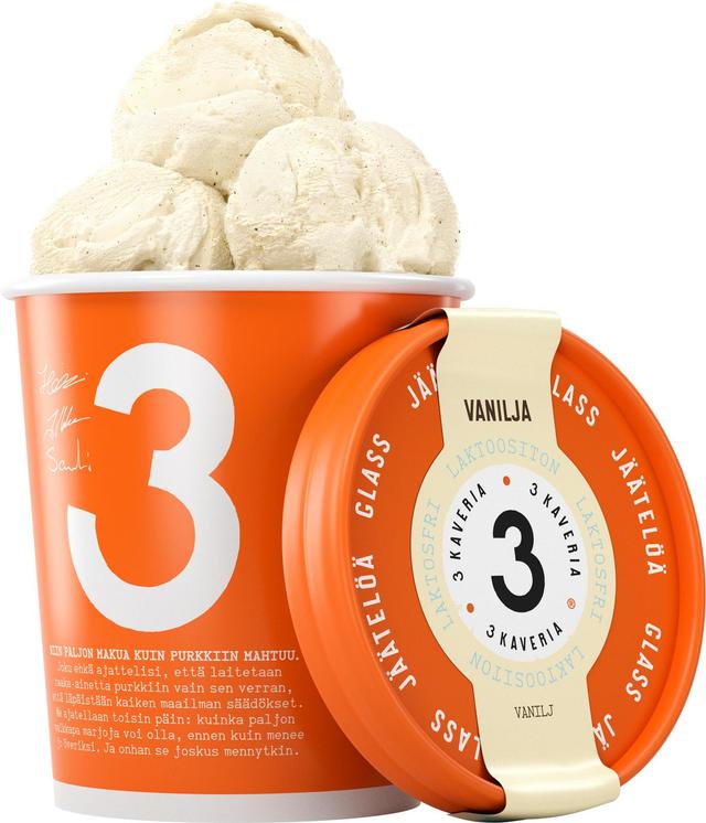 3 Kaveria Laktoositon Vanilja jäätelö 500ml/400g