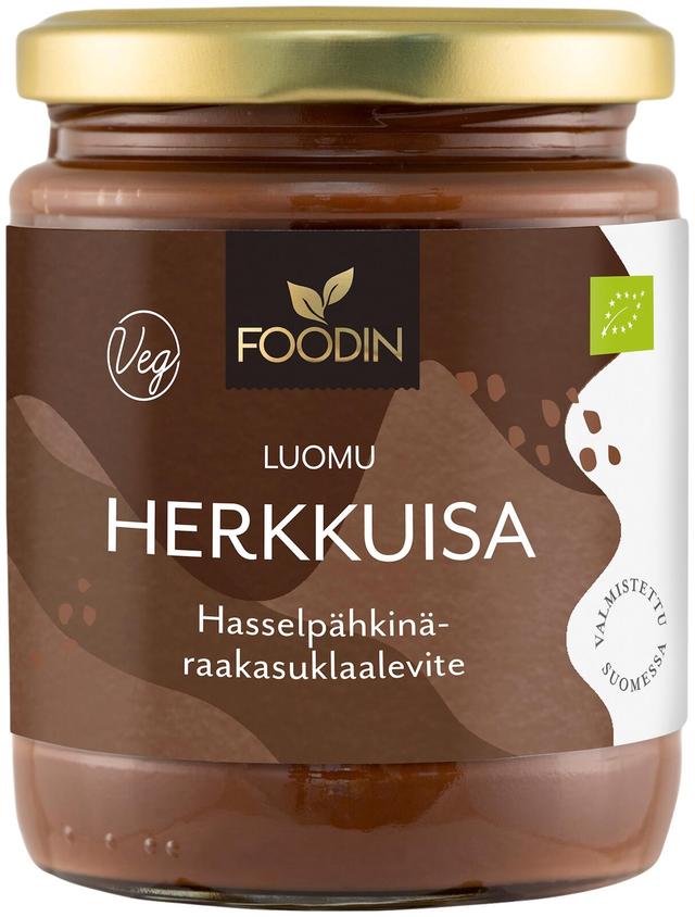 Foodin Herkkuisa Hasselpähkinä-raakasuklaalevite, luomu 250g