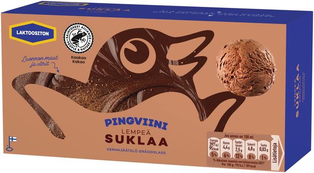 Pingviini Suklaa Laktoositon kermajäätelö kotipakkaus 1L/500g