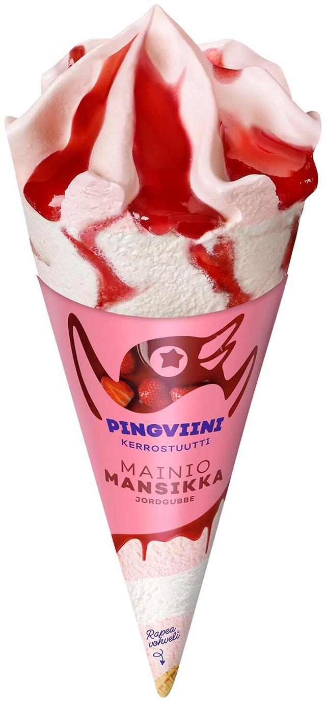 Pingviini Mansikka jäätelötuutti 67g/110ml