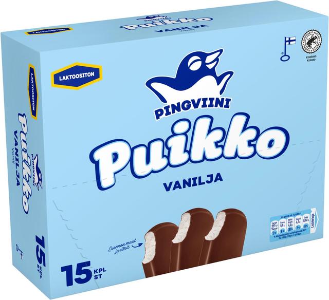 Pingviini Puikko laktoositon kermajäätelöpuikko monipakkaus Vanilja 15x32g