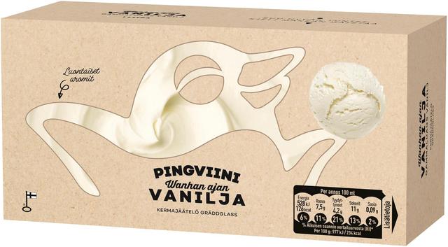 Pingviini Wanhan Ajan Vanilja kermajäätelö kotipakkaus 1L/540g