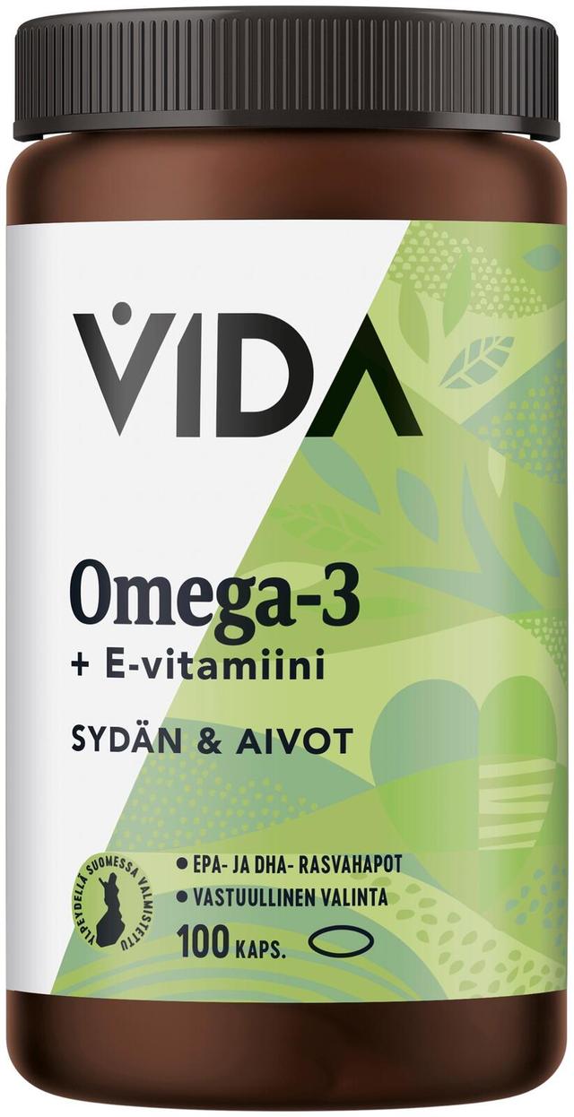 Vida ravintolisävalmiste Omega-3 + E-vitamiini 100 kapselia/ 90 g