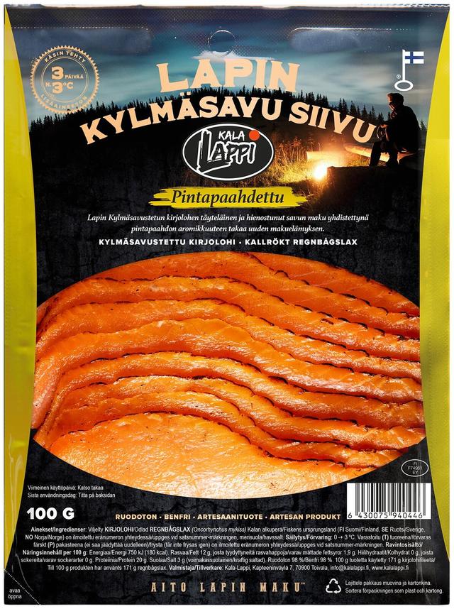 Lapin Kylmäsavu kirjolohifileesiivu 100g, pintapaahdettu