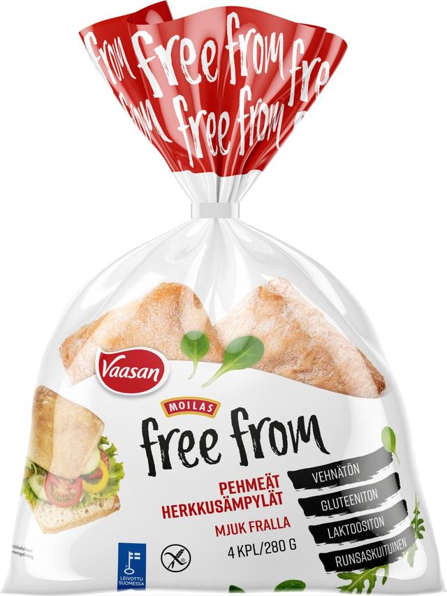 Vaasan Moilas Free From Pehmeät Herkkusämpylät 280g 4kpl gluteeniton