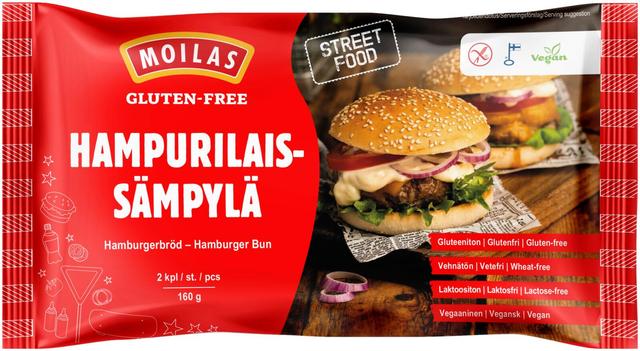 Moilas 2kpl/160g gluteeniton Hampurilaissämpylä pakaste