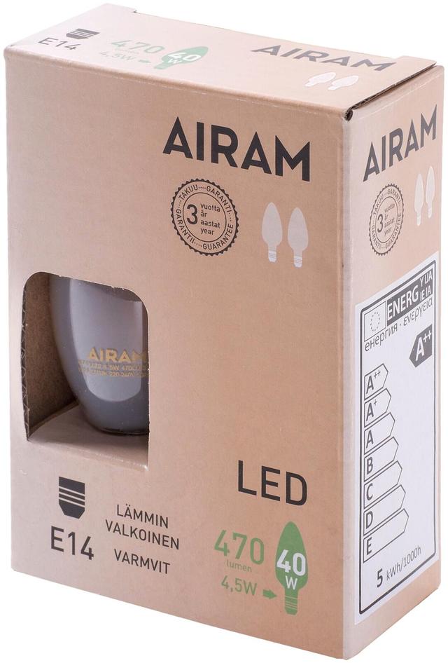 Airam Led himmeä 4,5W kynttilä E14 2700K 470lm 12 000h 2pack