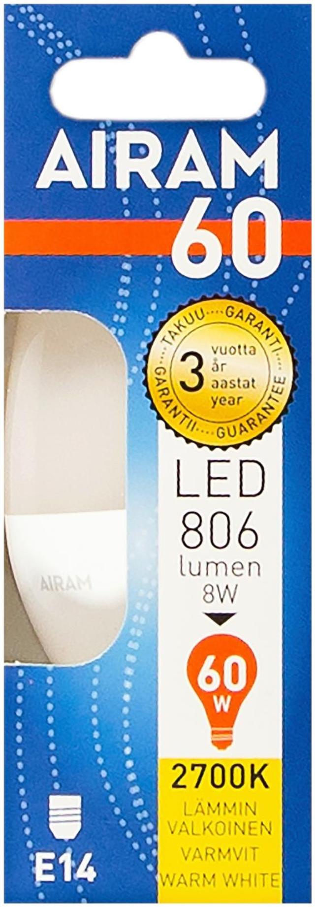 Airam LED 7,2W kynttilä opaali E14 806lm 2700K