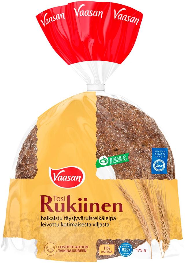 Vaasan Tosi Rukiinen 175 g halkaistu täysjyväruisleipä