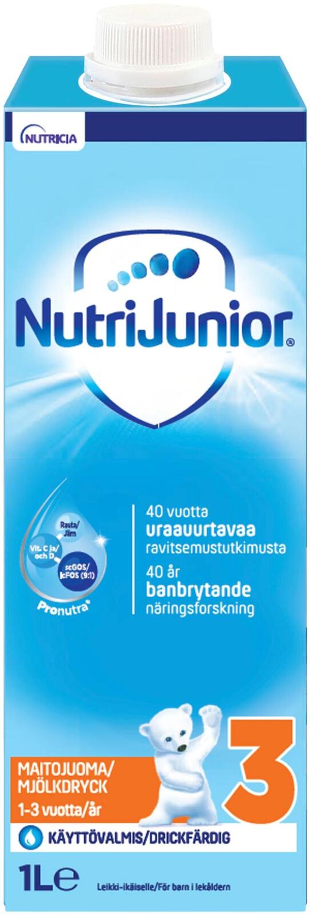 NutriJunior 3 1L, maitojuoma leikki-ikäiselle, 1-3v.