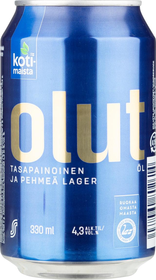 Kotimaista Lager olut 4,3 % tölkki 0,33 L