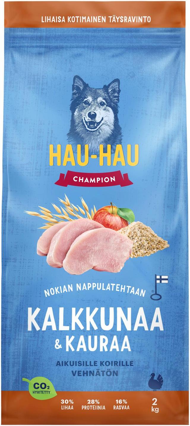 Hau-Hau Champion Nokian Nappulatehtaan Kalkkunaa & kauraa täysravinto aikuisille koirille 2 kg