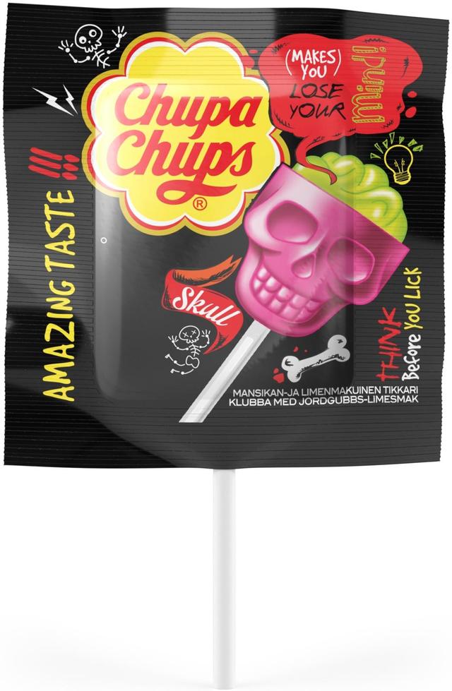 Chupa Chups 15g Skull mansikan- ja limenmakuinen tikkukaramelli