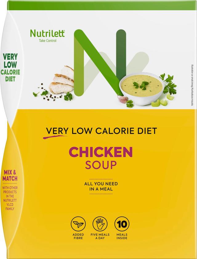 Nutrilett VLCD Chicken Soup Painonhallintaan tarkoitettu erittäin niukkaenergiainen ruokavalionkorvike kanakeitto 10x35g
