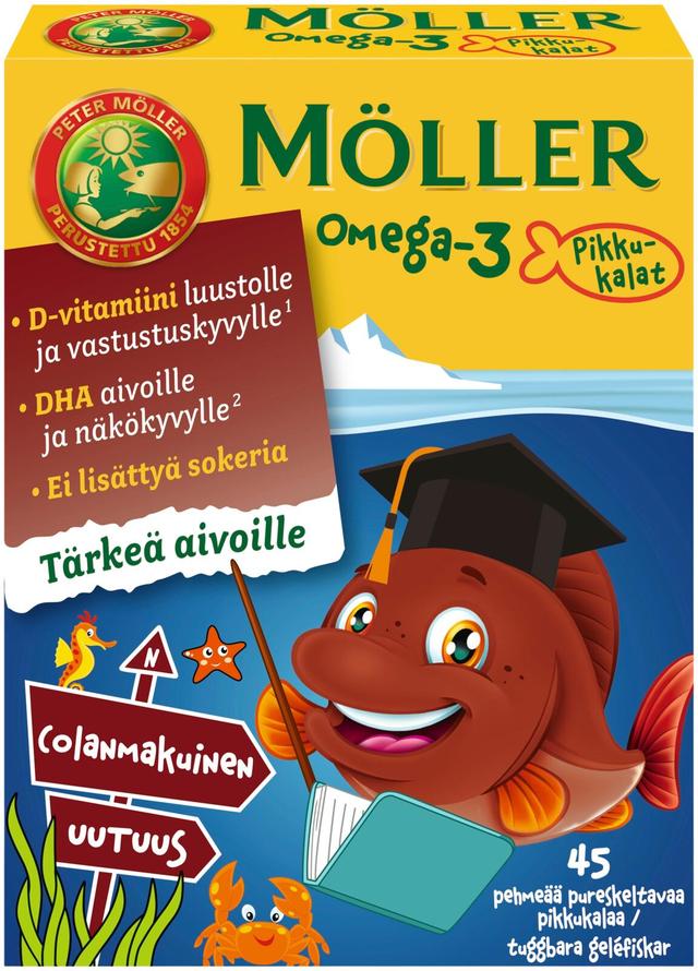 Möller Omega-3 Pikkukalat colanmakuinen pehmeä pureskeltava ravintolisä 45kpl/54g