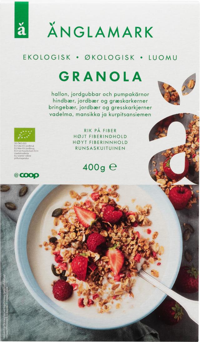 Änglamark vadelma-mansikkagranola luomu 400 g