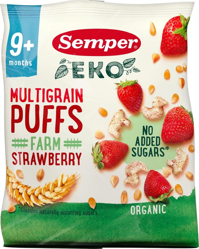 Semper EKO Multigrain Puffs Strawberry 9kk luomunaksu 18g