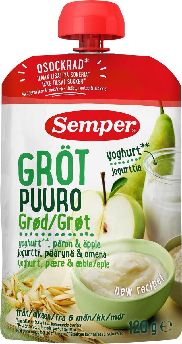 Semper Puuro Jogurtti omena & päärynä 6kk käyttövalmis lastenpuuro 120g