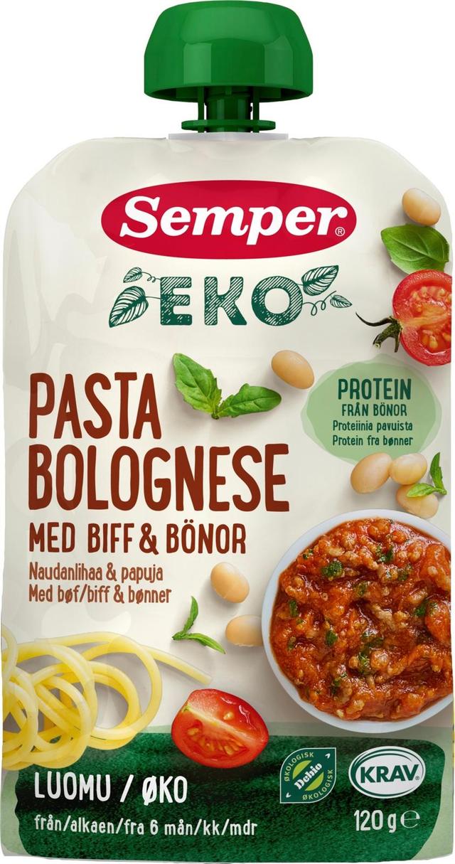 Semper EKO Pasta bolognese naudanlihaa ja papuja 6kk luomu lastenateria 120g