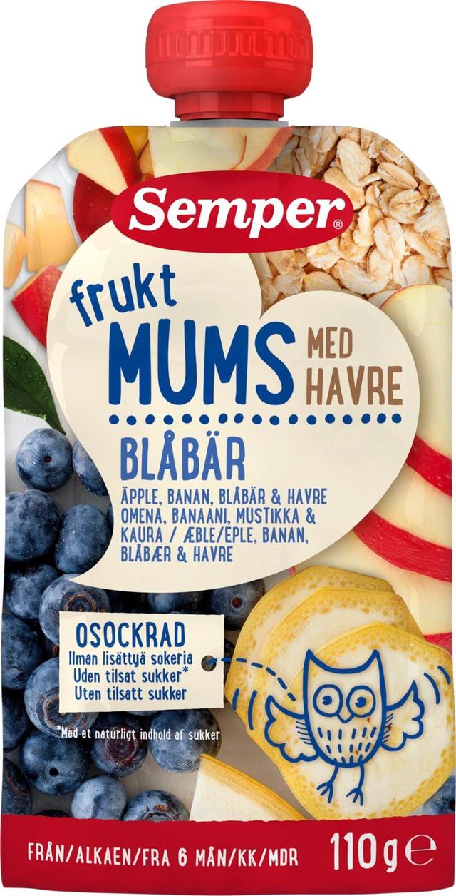 Semper Fruktmums Mustikka ja kaura 6kk hedelmäsose 110g