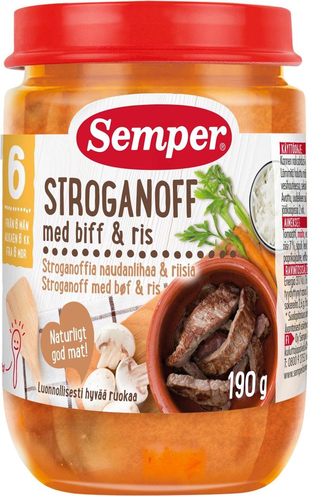 Semper Stroganoff naudanlihaa & riisiä 6kk lastenateria 190g