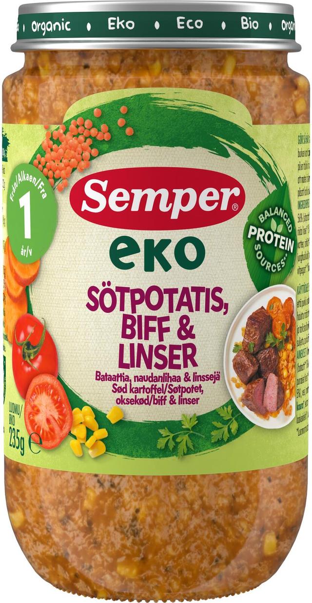 Semper EKO Bataattia naudanlihaa & linssejä 1v luomu lastenateria 235g