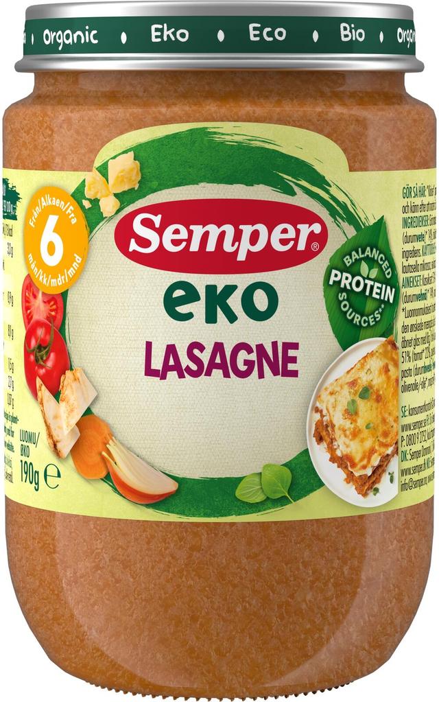 Semper EKO Lasagne 6kk luomu lastenateria 190g