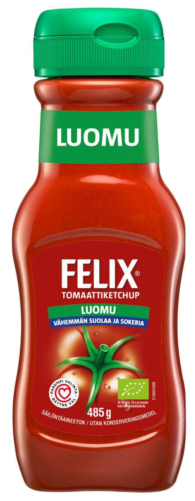 Felix luomu vähemmän suolaa ja sokeria ketchup 485g