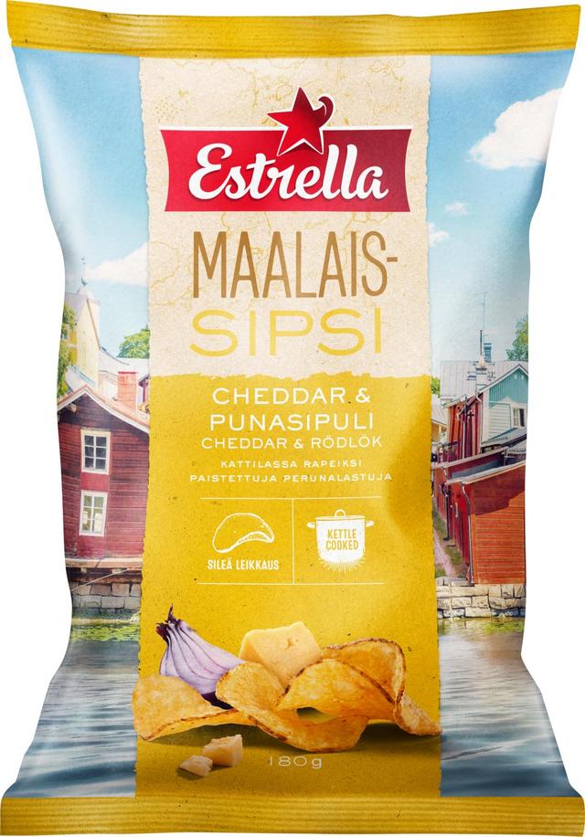 Estrella Maalaissipsi Cheddar & Punasipuli 180g