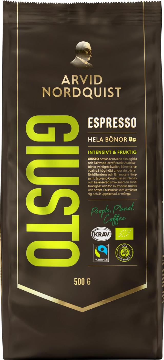 Arvid Nordquist Espresso 500g Giusto pavut Luomu, Fairtrade