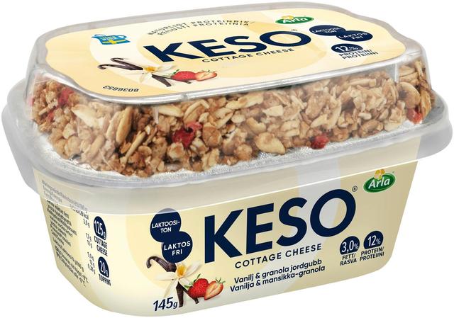 Arla Keso raejuusto vanilja & mansikka-granola laktoositon 145 g