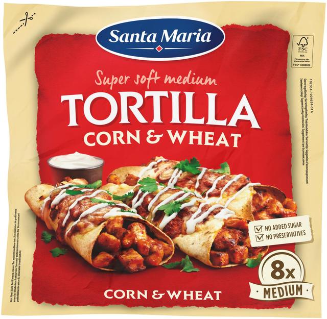 Santa Maria Tortilla Corn & Wheat Medium 8 kpl, 336 g