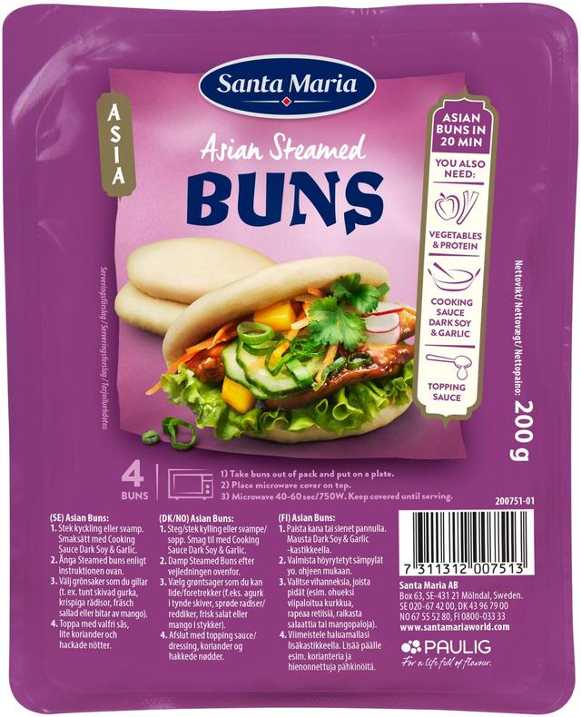 Santa Maria 200G Asian Steamed Buns Bao Bun Aasialaiset höyrysämpylät