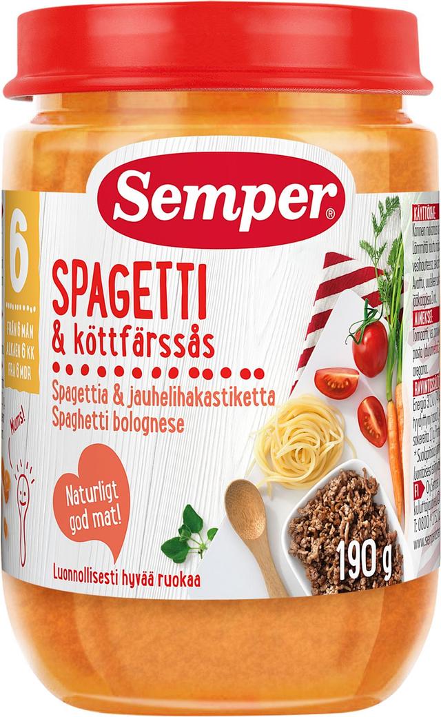 Semper Spagettia & jauhelihakastiketta 6kk lastenateria 190g