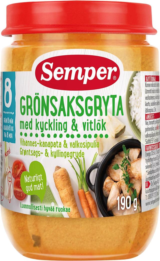 Semper Vihannes-kanapata & valkosipulia 8kk lastenateria 190g