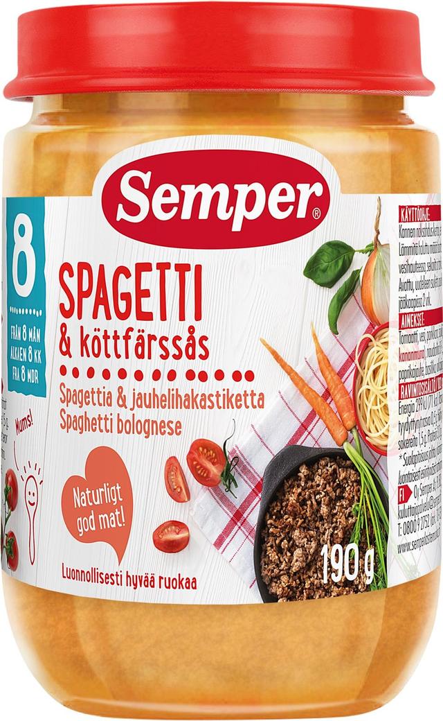 Semper Spagettia & jauhelihakastiketta alkaen 8 kk lastenateria 190g