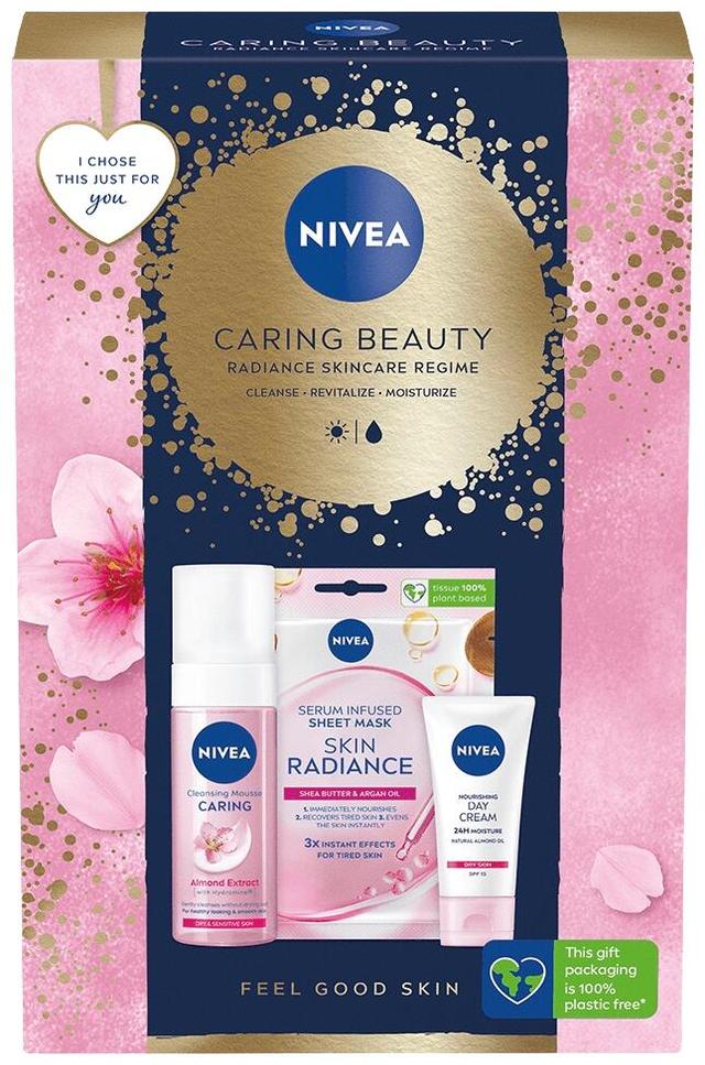 NIVEA Caring Beauty lahjapakkaus 2024 sis. 3 tuotetta