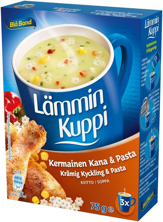 Blå Band Lämmin Kuppi laktoositon Kermainen Kana-Pastakeitto 3x25g