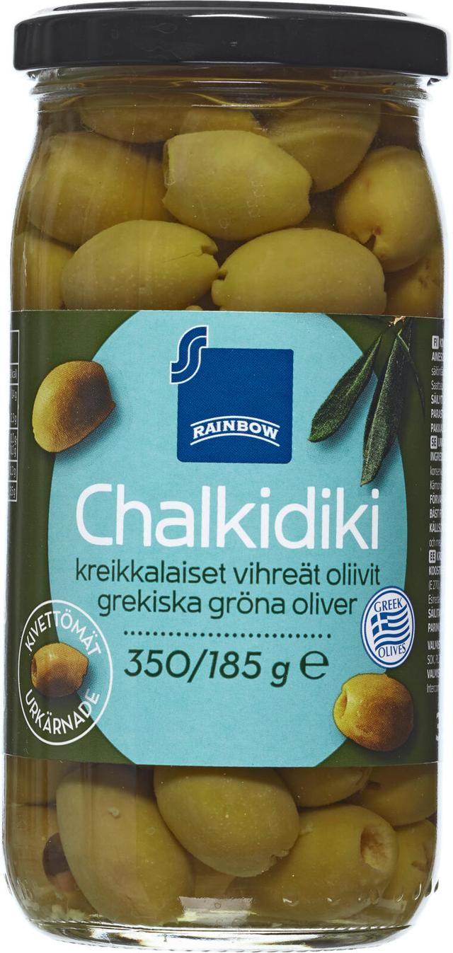 Rainbow Chalkidiki kreikkalaiset kivettömät oliivit 350/185 g