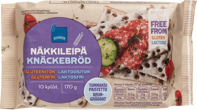 Rainbow 170g/10kpl gluteeniton näkkileipä tummaksi paistettu