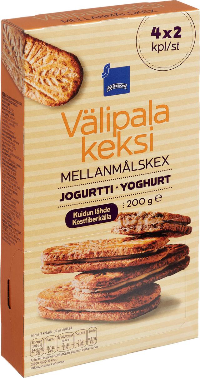 Rainbow välipalakeksi jogurttitäytteellä 200 g