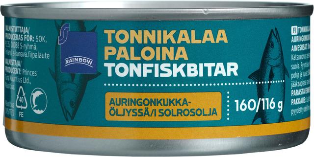 Rainbow 160/116g tonnikalaa paloina auringonkukkaöljyssä MSC