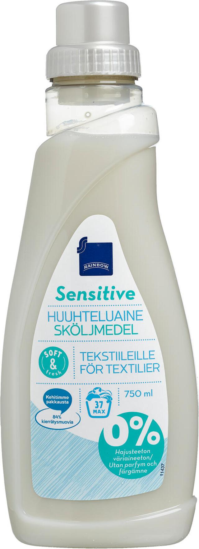 Rainbow 750ml sensitive tekstiilien huuhteluaine hajusteeton