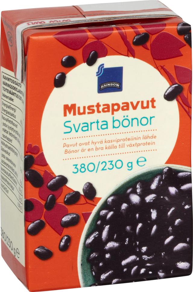 Rainbow 380/230g mustapavut suolaliemessä