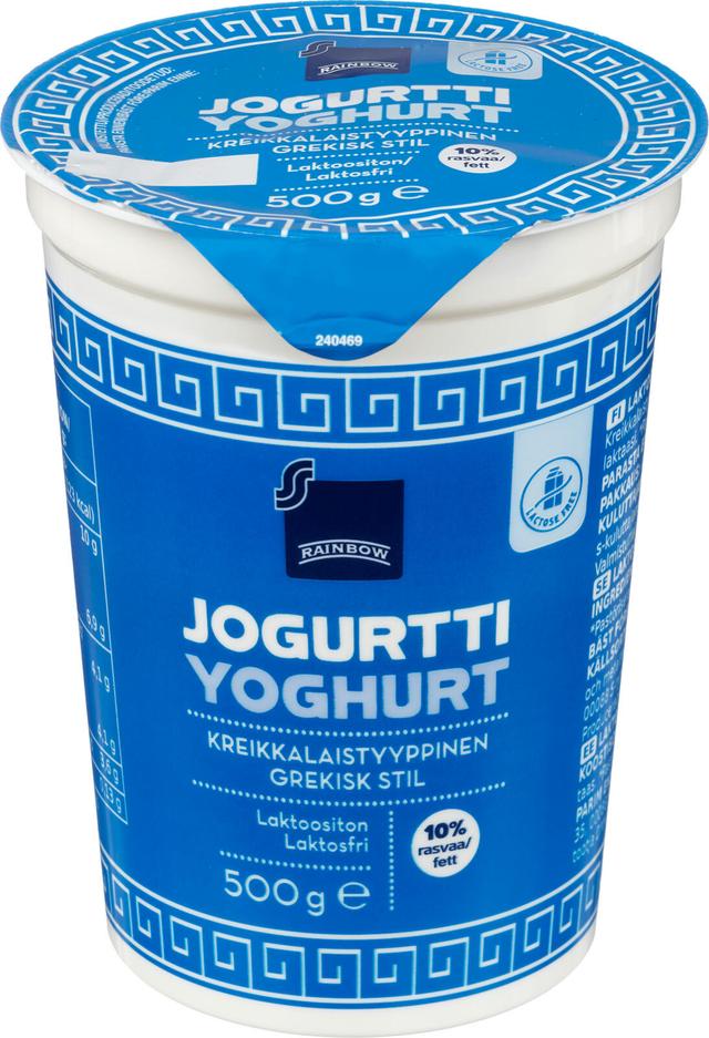 Rainbow kreikkalainen jogurtti 10% laktoositon 500G