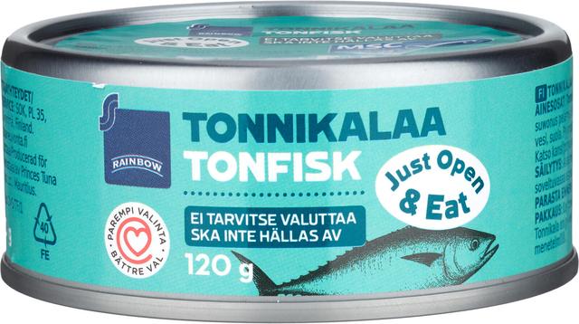 Rainbow tonnikalaa paloina MSC 120g, ei tarvitse valuttaa