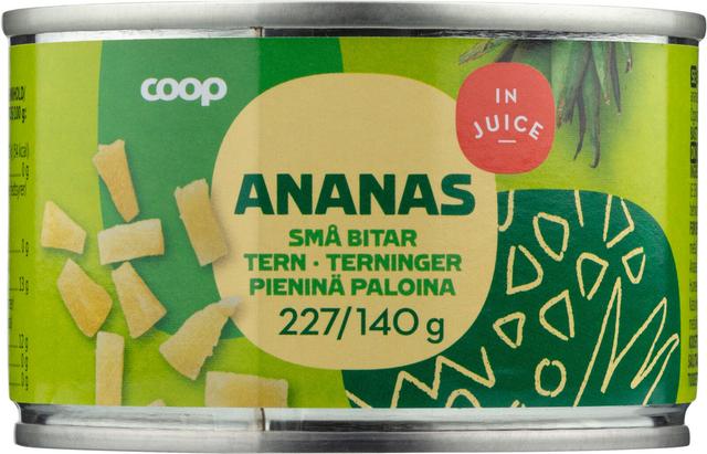 Coop ananas pieninä paloina täysmehussa 227/140 g