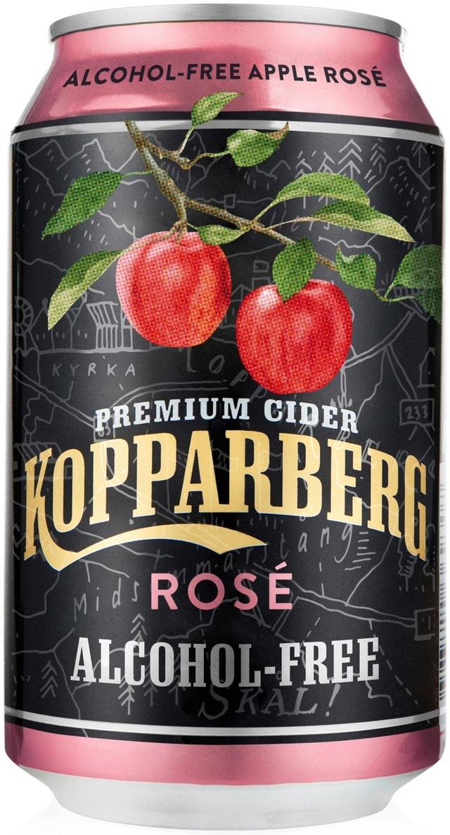 Premium Cider Kopparberg Apple Rosé 0%, Alkoholiton omenasiideri tölkki 33cl