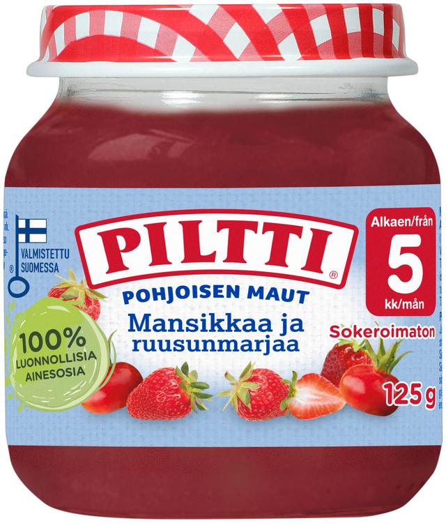 Piltti Pohjoisen Maut 125g Mansikkaa ja ruusunmarjaa marjasose 5kk